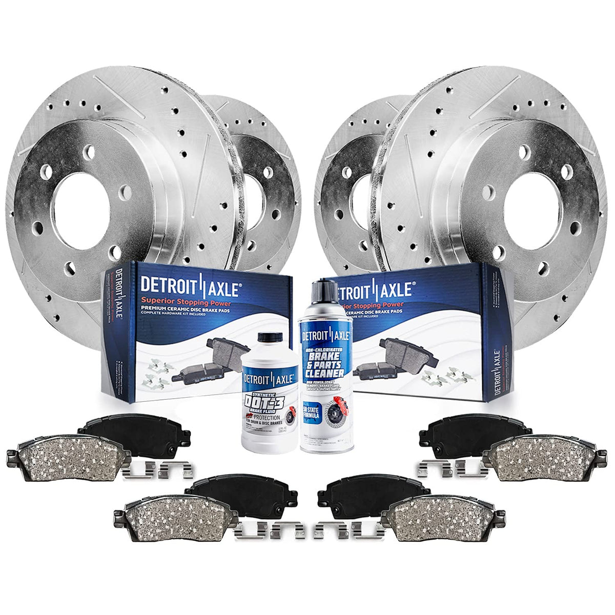 Detroit Axle - Brake Kit for Silverado Sierra Avalanche Suburban 1500 Tahoe Yukon Escalade Drilled & Slotted Disc Brake Rotors C